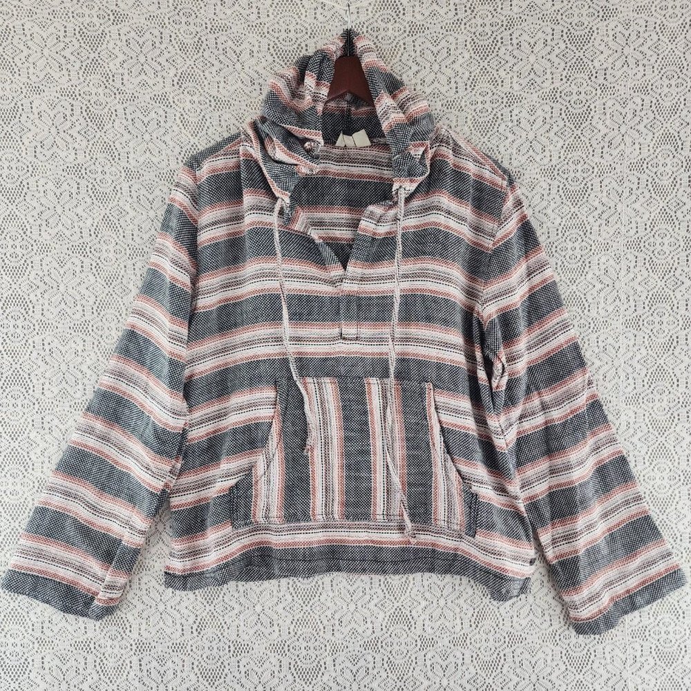 Roxy Striped Henley Hooded Women's Sweatshirt L
